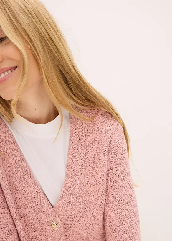 Melerad cardigan med guldfärgade knappar, bonprix
