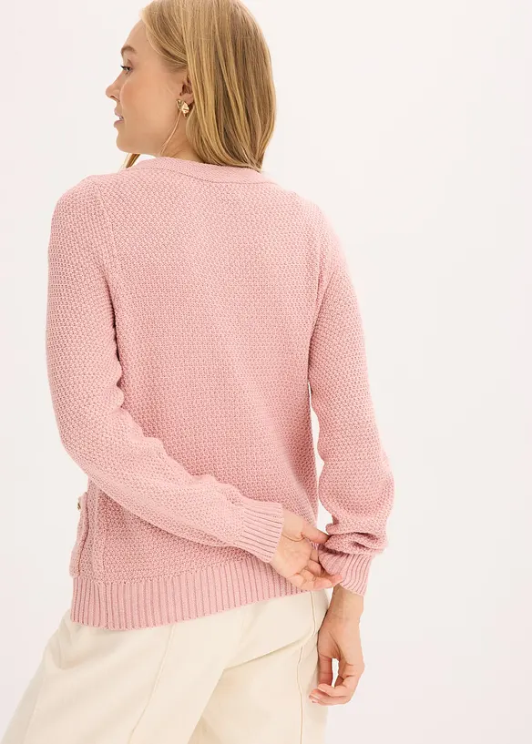 Melerad cardigan med guldfärgade knappar, bonprix