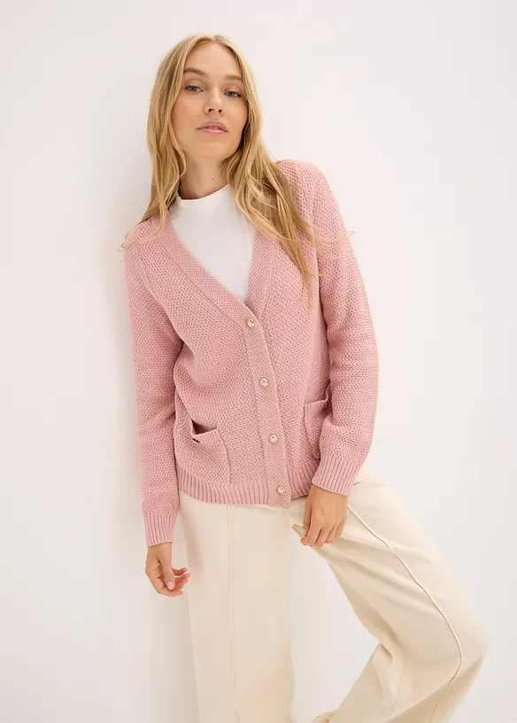Melerad cardigan med guldfärgade knappar, bonprix