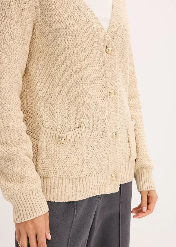 Melerad cardigan med guldfärgade knappar, bonprix