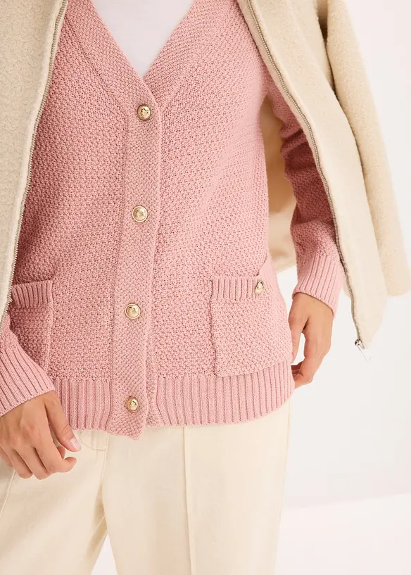 Melerad cardigan med guldfärgade knappar, bonprix