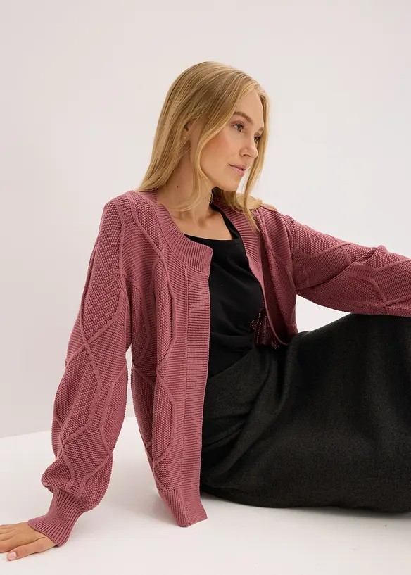 Cardigan med flätmönster, bonprix