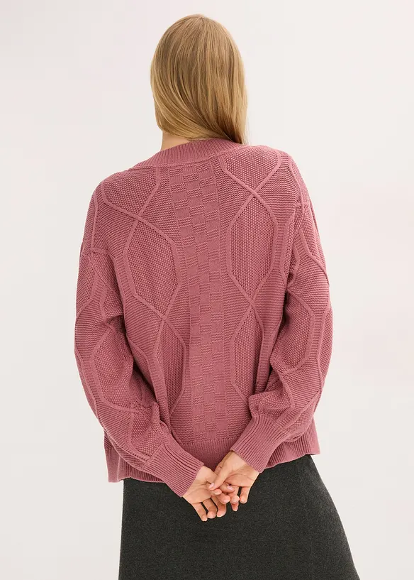 Cardigan med flätmönster, bonprix
