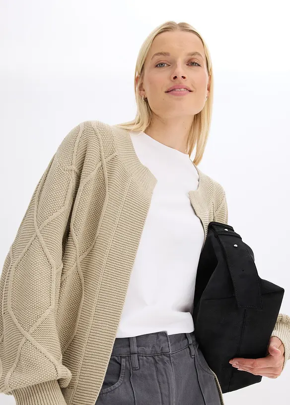 Cardigan med flätmönster, bonprix