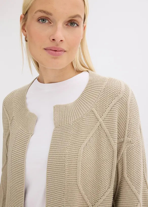Cardigan med flätmönster, bonprix