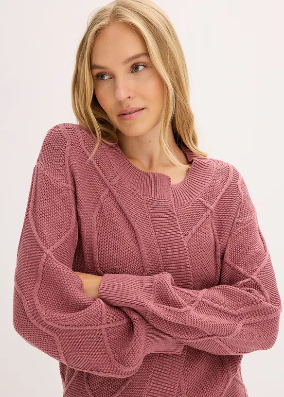 Cardigan med flätmönster, bonprix