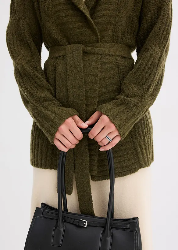 Grovstickad cardigan med flätmönster, bonprix