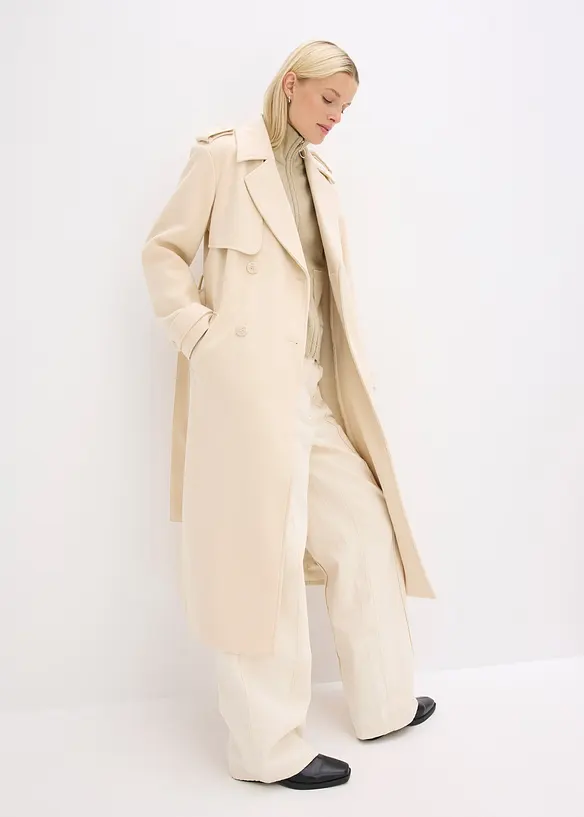 Trenchcoat med yllelook, bonprix