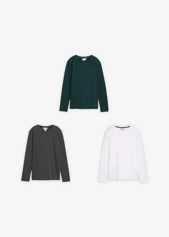 Långärmad tröja med ekologisk bomull (3-pack), bonprix