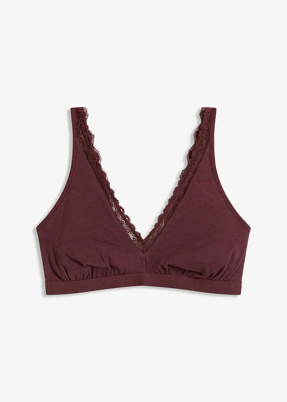 Ribbstickad bralette med ekologisk bomull och spets, bonprix