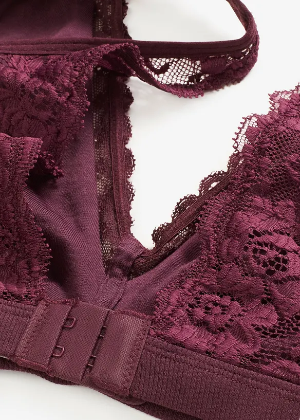 Ribbstickad bralette med ekologisk bomull och spets, bonprix