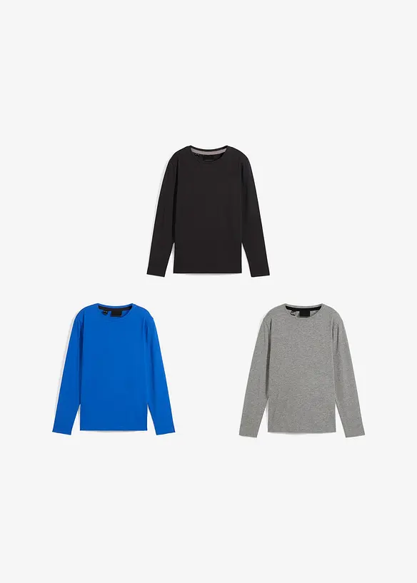 Långärmad tröja med ekologisk bomull (3-pack), bonprix