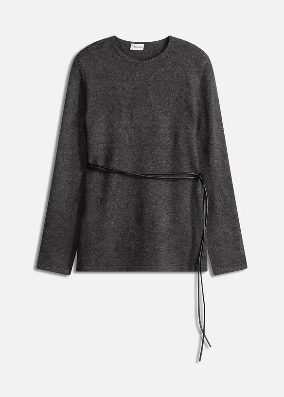 Stickad topp med knytband i skinnimitation, bonprix