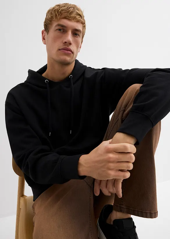 Sweatshirt med huva i ekologisk bomull, avslappnad passform, bonprix
