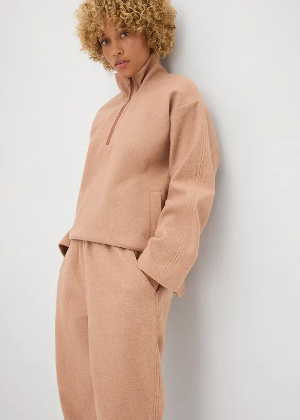 Byxa i barrel-modell med yllelook, bonprix