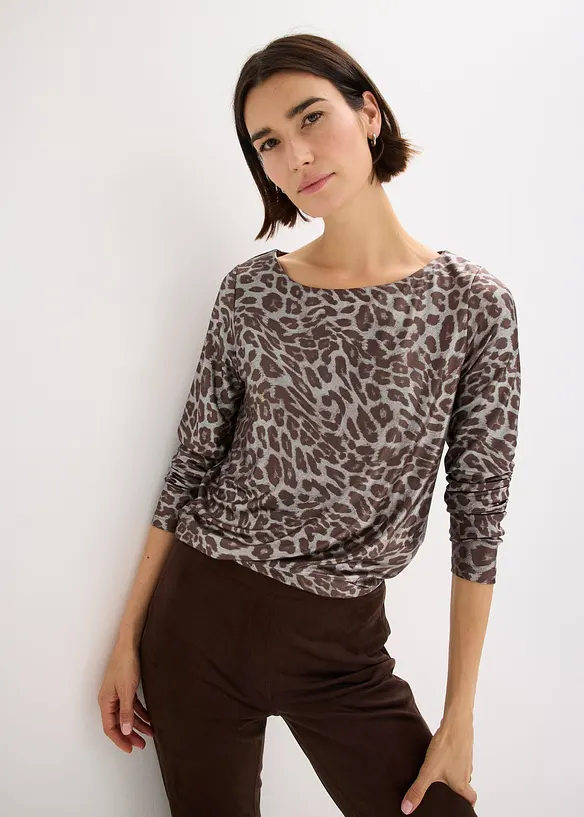Topp med glansigt leopardmönster, bonprix