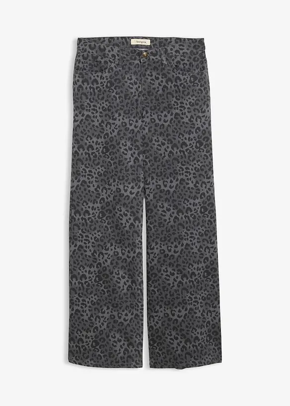 Leopardmönstrad twillbyxa med vida ben, bonprix