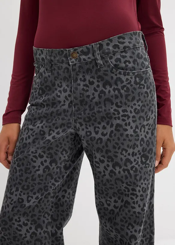 Leopardmönstrad twillbyxa med vida ben, bonprix