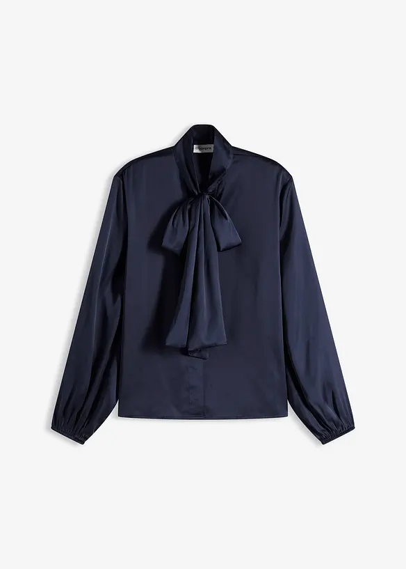 Knytblus i följsam satin, bonprix