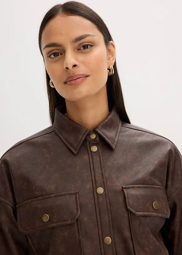 Skjorta i skinnimitation med used-look, bonprix