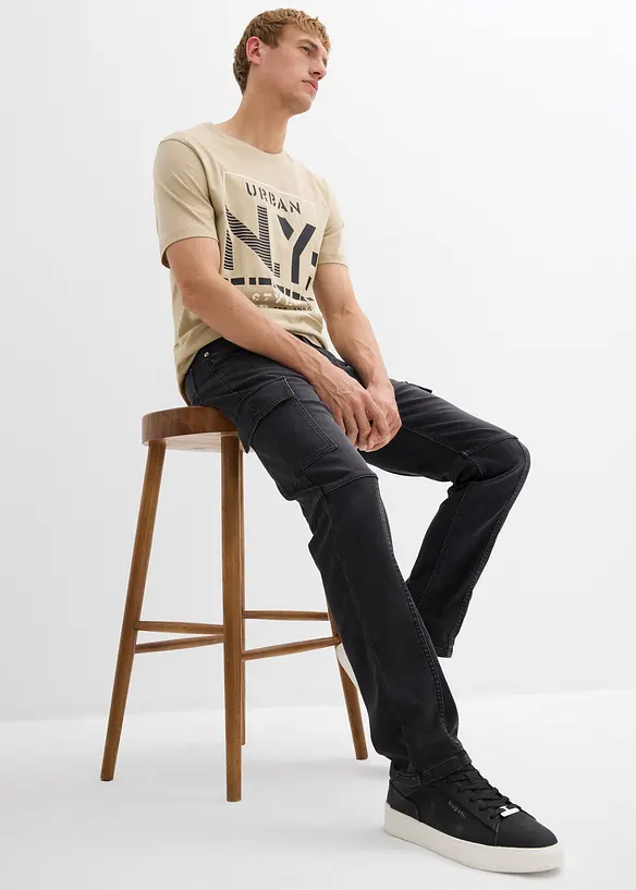 Regular Fit Cargo Jeans med bekväm midja, Straight, bonprix