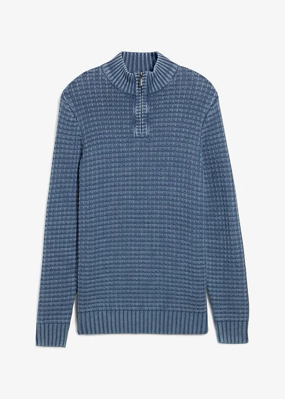 Grovstickad tröja med hög krage och tvättade effekter, bonprix