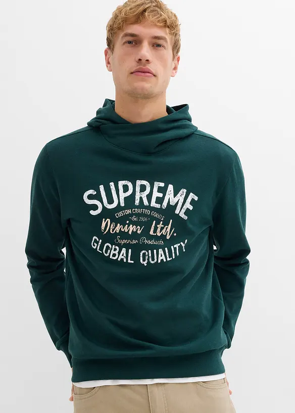 Sweatshirt med huva i mjuk bomullsmix, bonprix