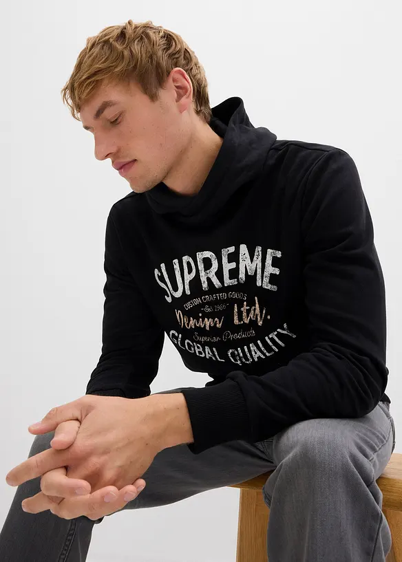 Sweatshirt med huva i mjuk bomullsmix, bonprix