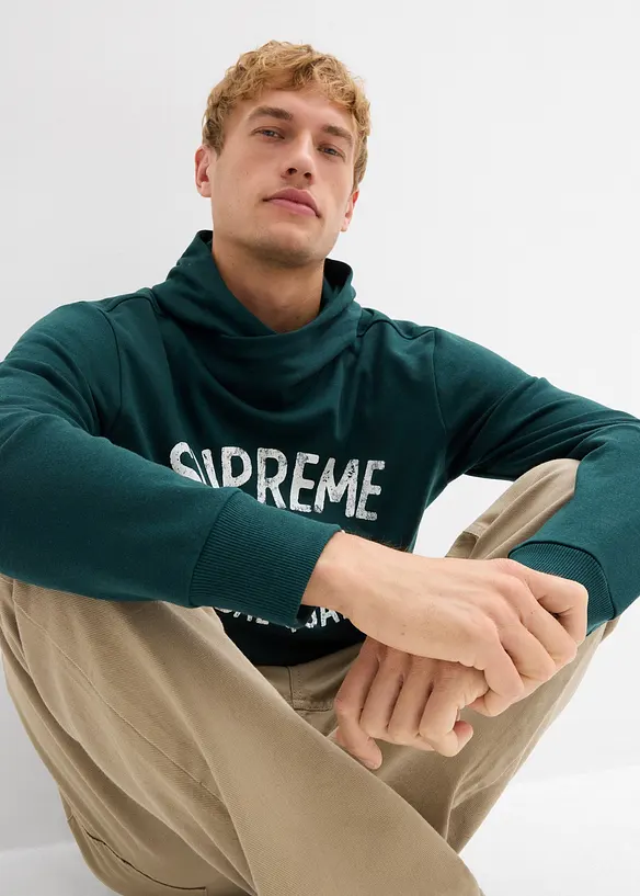 Sweatshirt med huva i mjuk bomullsmix, bonprix