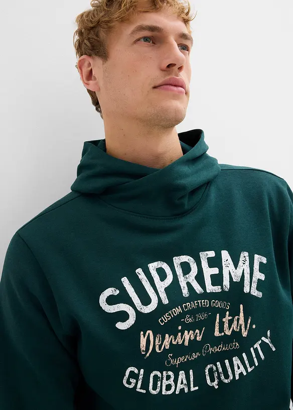 Sweatshirt med huva i mjuk bomullsmix, bonprix