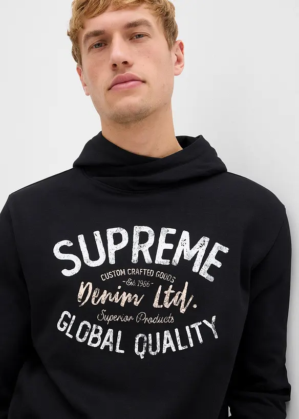 Sweatshirt med huva i mjuk bomullsmix, bonprix
