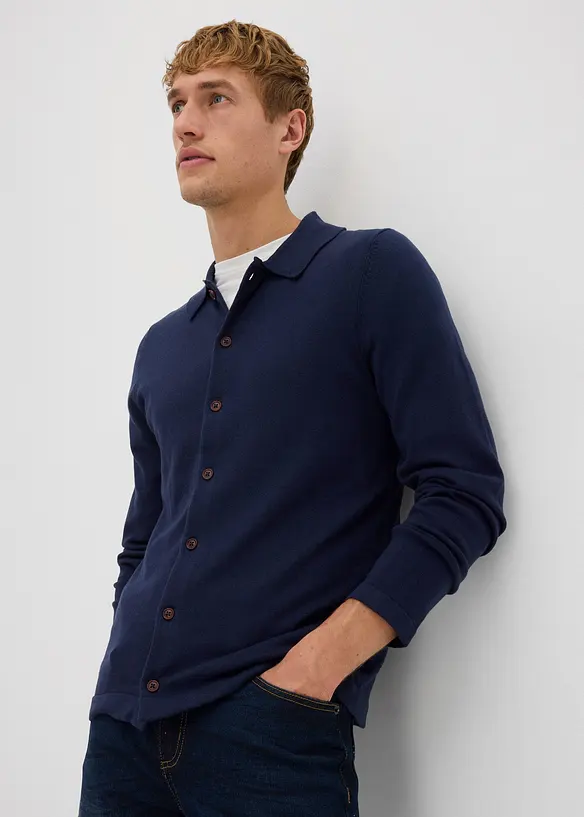 Finstickad cardigan med merinoull, smal passform, bonprix