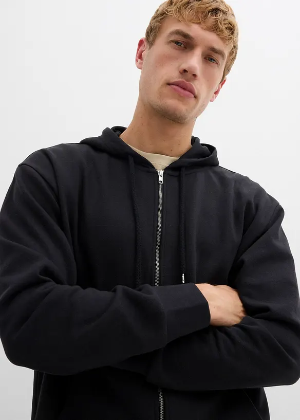 Munkjacka av ren bomull, med luva, Loose Fit, bonprix