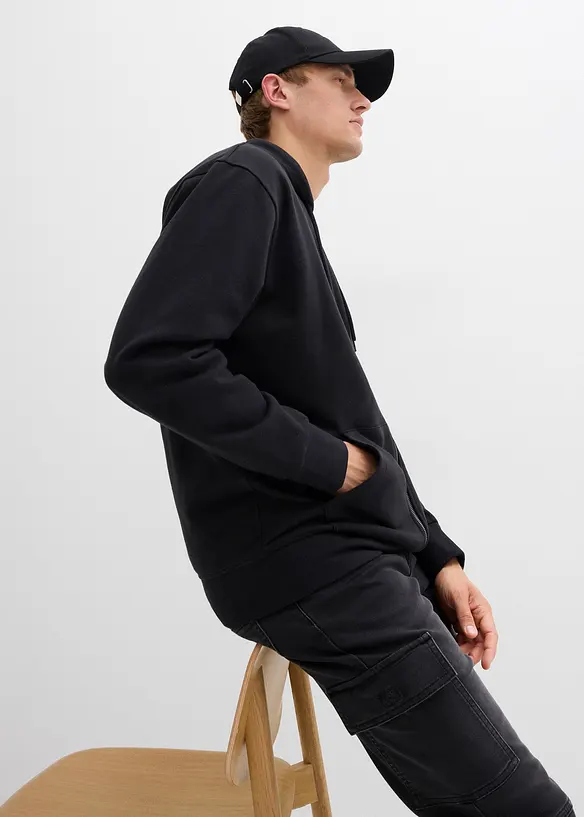 Munkjacka av ren bomull, med luva, Loose Fit, bonprix