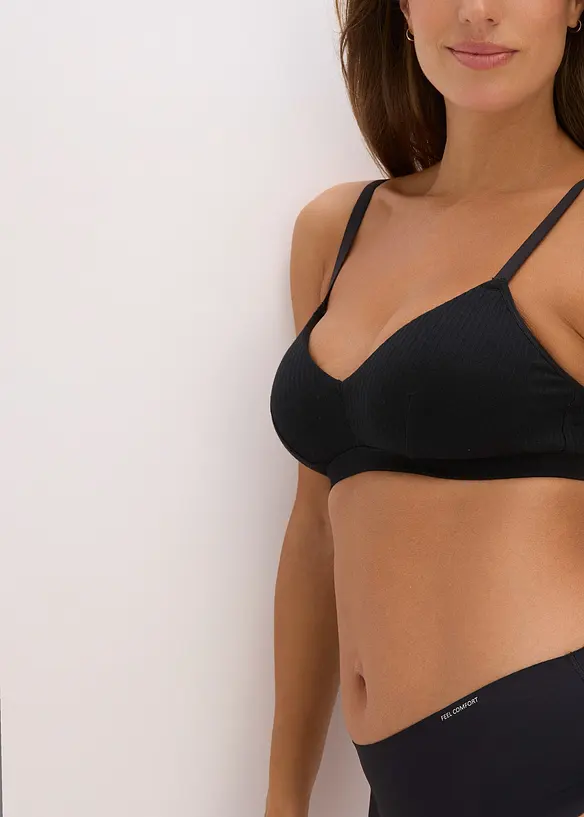 Vadderad bralette utan bygel, av ribbad, ekologisk bomull, bonprix