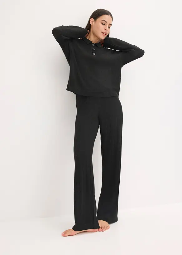 Ribbstickad topp och byxa i oversizemodell, bonprix