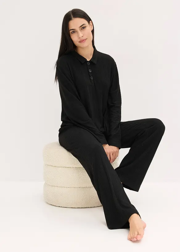 Ribbstickad topp och byxa i oversizemodell, bonprix