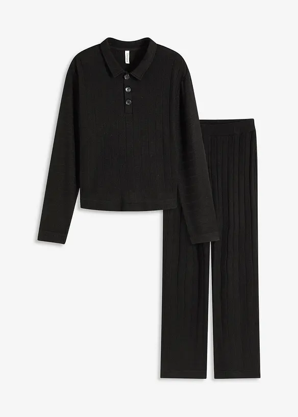 Ribbstickad topp och byxa i oversizemodell, bonprix