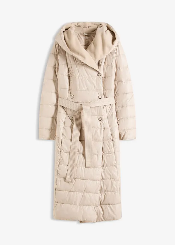 Täckkappa med besättning av ylleimitation och knytskärp (2 delar), bonprix