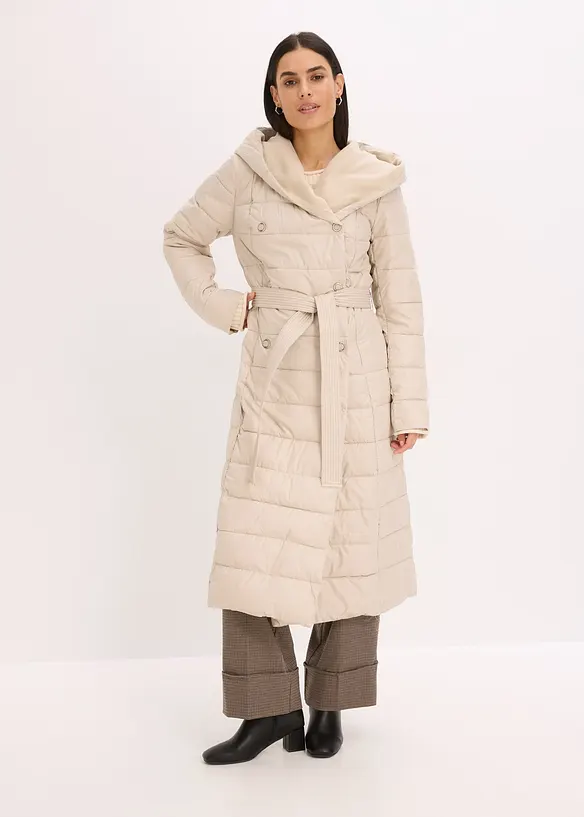 Täckkappa med besättning av ylleimitation och knytskärp (2 delar), bonprix