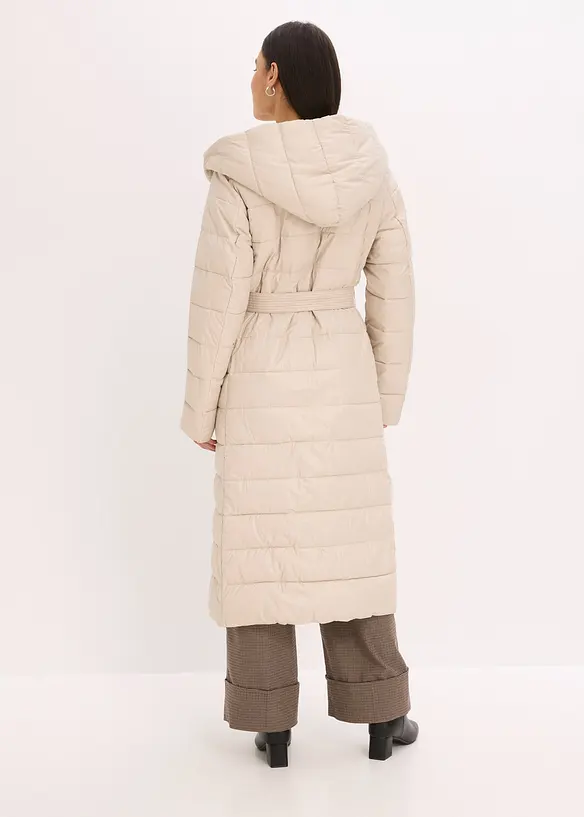 Täckkappa med besättning av ylleimitation och knytskärp (2 delar), bonprix