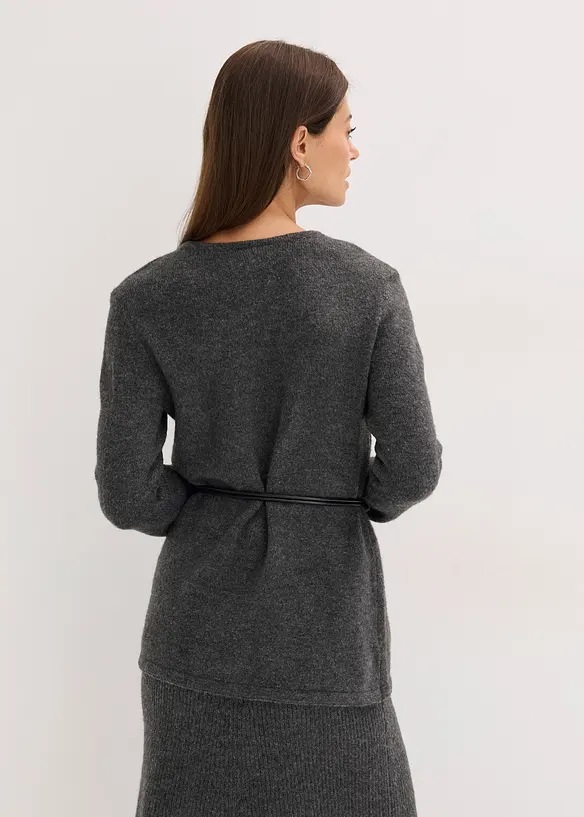 Stickad topp med knytband i skinnimitation, bonprix