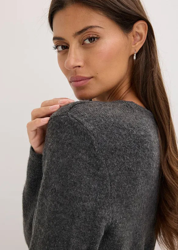 Stickad topp med knytband i skinnimitation, bonprix