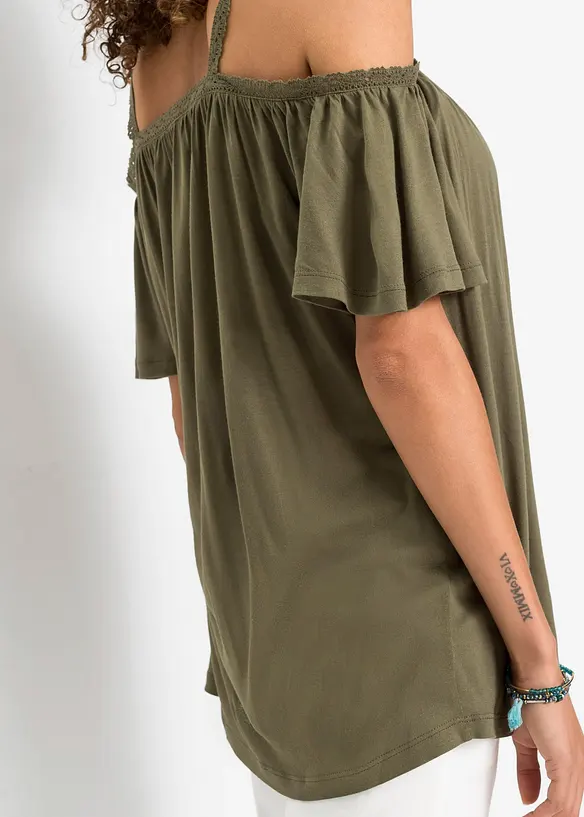 Cold shoulder-topp i mjuk viskos, bonprix