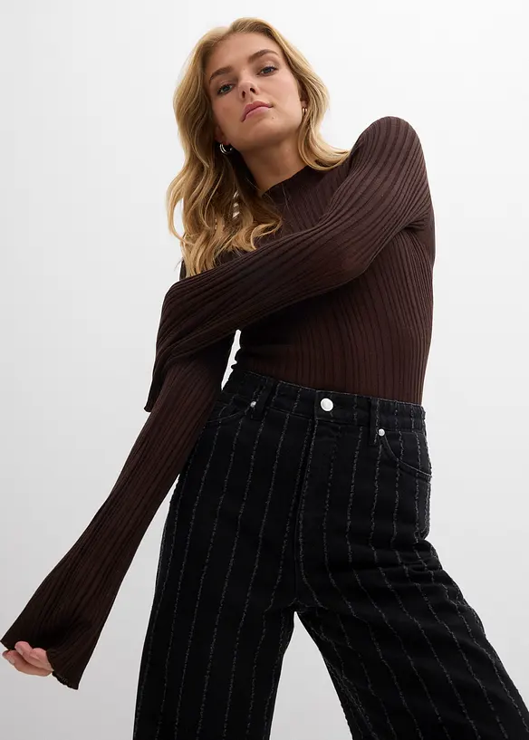 Wide Leg Jeans High Waist, med destroyed-effekter, bonprix