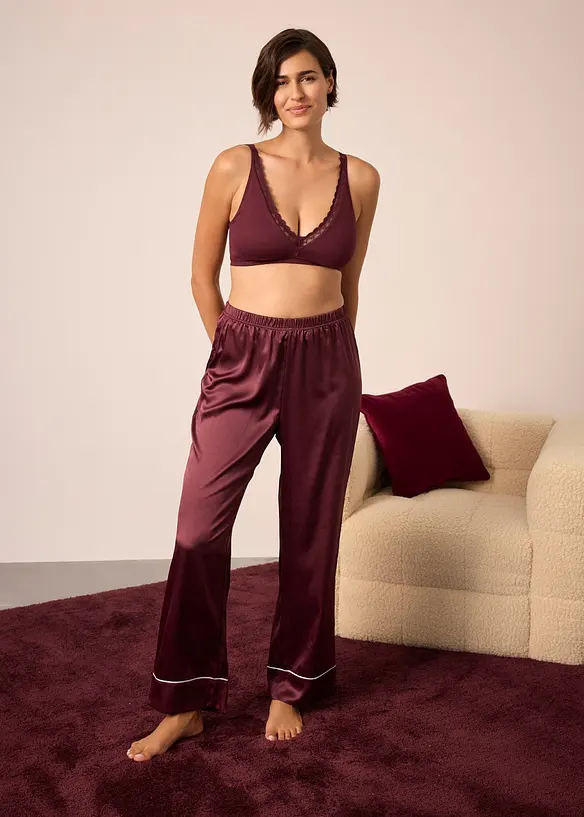 Ribbstickad bralette med ekologisk bomull och spets, bonprix