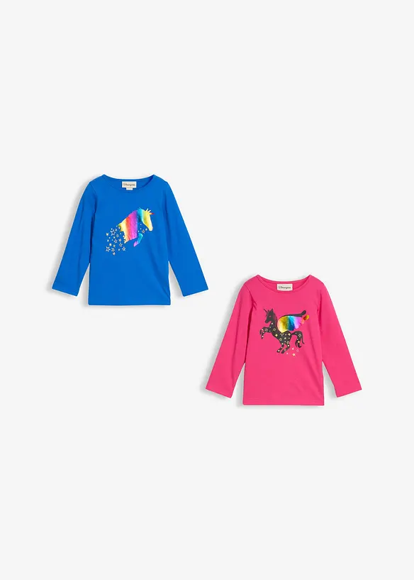 Långärmad T-shirt för barn (2-pack), ekologisk bomull, bonprix
