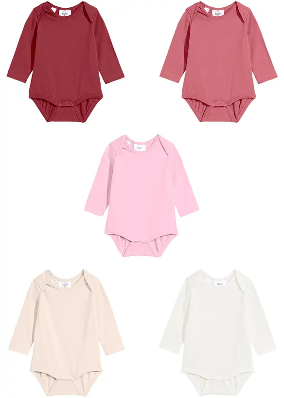 Långärmad body för bebisar, med ekologisk bomull (5-pack), bonprix