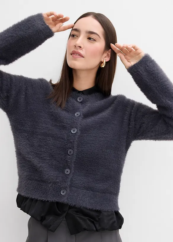 Cardigan i viskosmix av lurvigt garn, bonprix