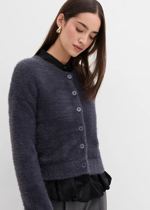 Cardigan i viskosmix av lurvigt garn, bonprix